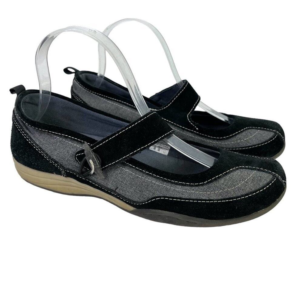 Lands End Womens Mary Janes Loafers Flats Sporty Casual Gray Black Shoes sz 8.5